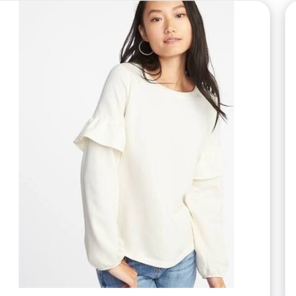 French Terry Ruffle-Sleeve Sweatshirt for Women